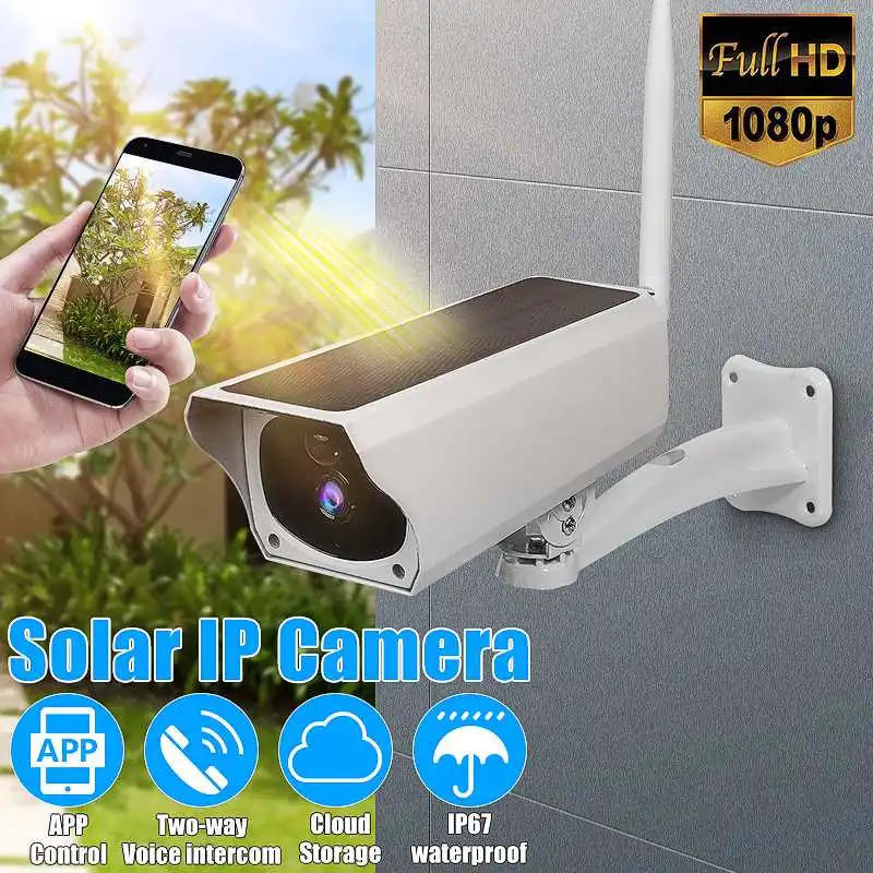 1080 P HD Солнечная IP Canera Беспроводная Защита сети Wi-Fi видеонаблюдения Водонепроницаемая IP67 наружная камера IR ночного видения PIR датчик