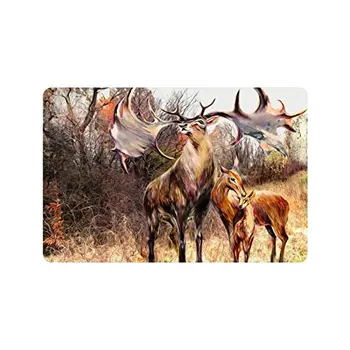 

Beautiful Reindeer With Trees Doormat Non-Slip Indoor And Outdoor Door Mat Rug Home Decor