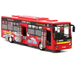 23 см большой сплав городской туристический автобус модель игрушечный автомобиль освещение музыка тянуть назад 2 двери открыть Прохладный