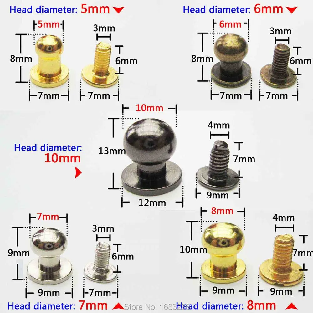 10 шт., твердая латунь, круглая головка, шпилька, точечная отвертка, винт, назад, кожаная сумка, пояс, Чикаго, винт, гвоздь, заклепки, пряжка для сосков, сделай сам