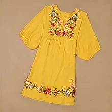 Fashion 2019 Summer Women Ethnic Embroidered Floral Dress Vintage Boho Party Dress Casual Short Mini Dress embroidered floral smock dress