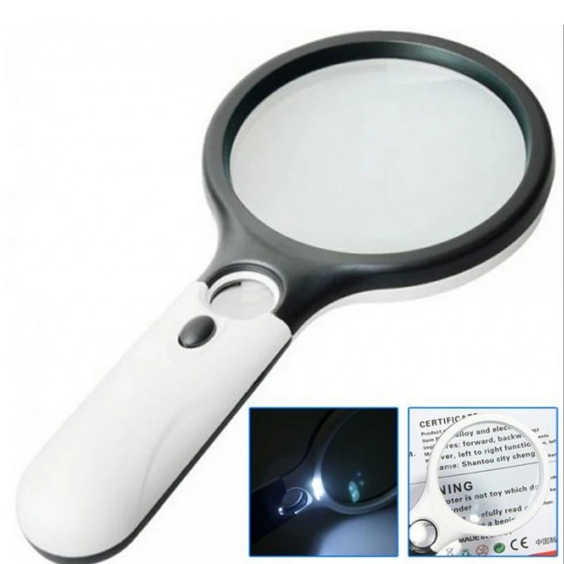 3 LED Handheld Magnifier 10X/20X Magnification Double Mirror Reading Magnifier Optical Lens Magnifying Old Reading Glasses