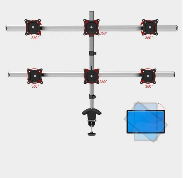 

Aluminum Alloy Full Motion Rotating 6Screen 15"-27" LCD LED Monitor Holder Desktop Clamping Mount Flexible Display Bracket Stand