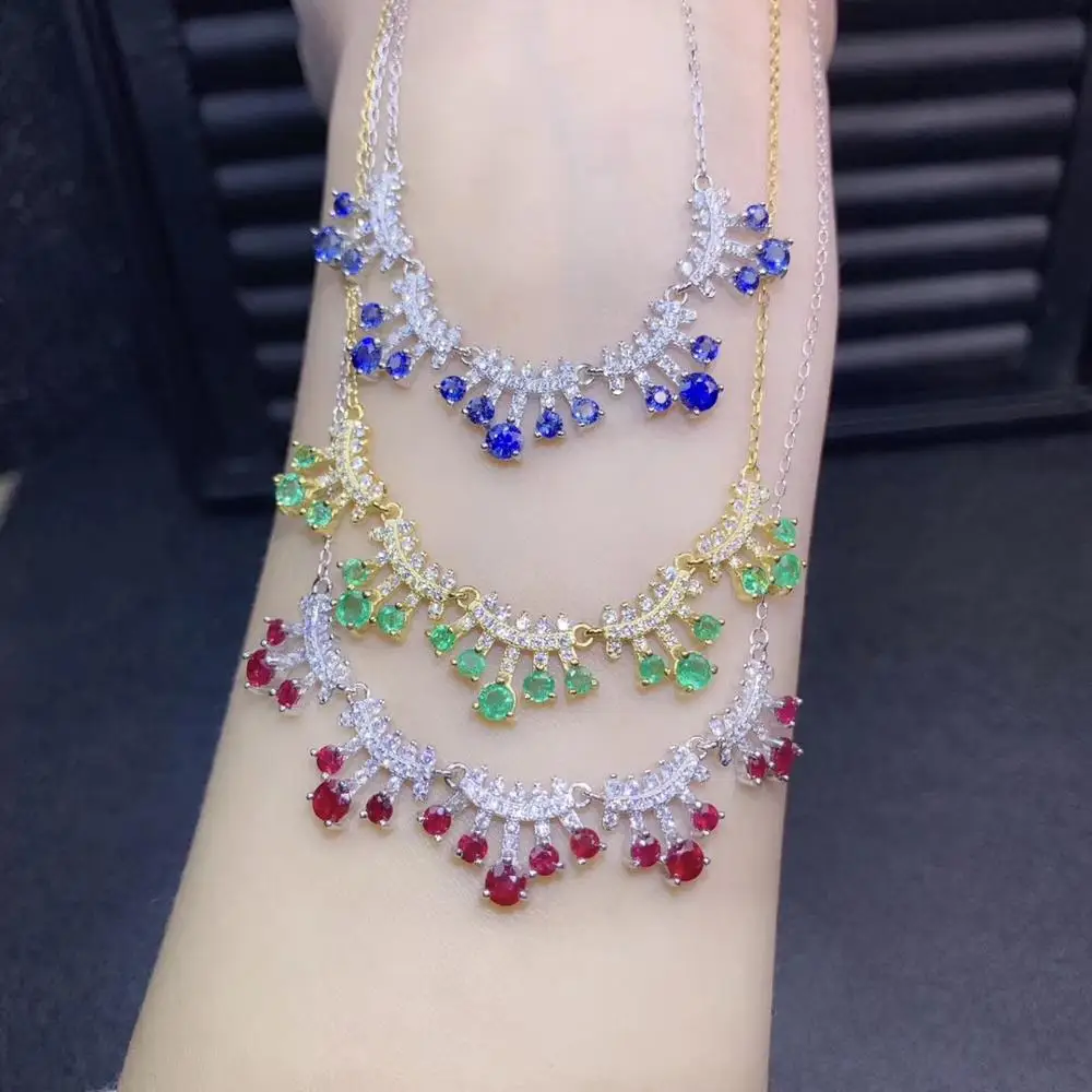 

pleasing colourful gemstone necklace with silver for beautiful women:Three colours for choose jewelry