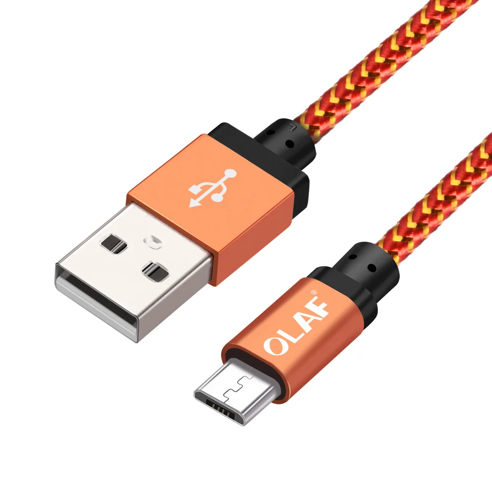 Олаф нейлоновый Кабель Micro-USB в оплетке 1 м/2 м/3 м Синхронизация данных USB кабель зарядного устройства для samsung htc huawei Xiaomi Android автомобильные кабели зарядного устройства - Цвет: Red