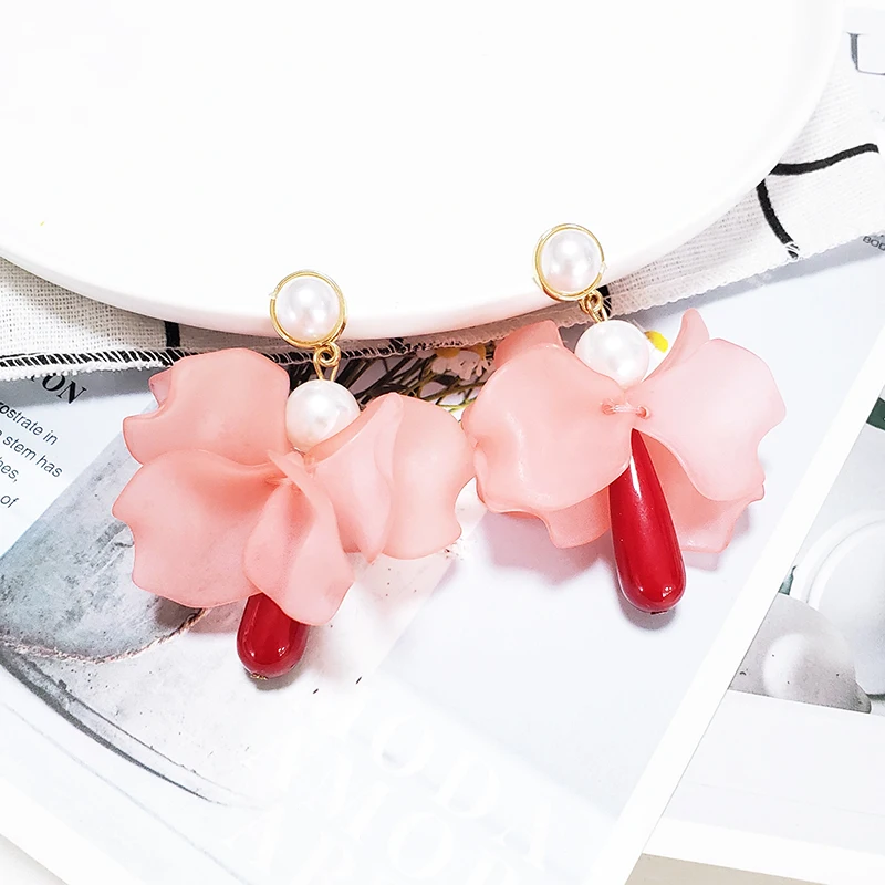 

FASHIONSNOOPS Big Resin Drop Earrings For Women Wedding Party Bohemian Acrylic Pink Flower Earrings Statement Boho Jewelry Gifts