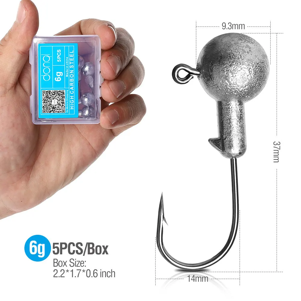 DONQL 5 шт./кор. Lead Jig Head рыболовный крючок 1-20 г кривошипно Jig Head крючок для карпа, приманки для рыбалки, мягкие, червь рыболовные снасти аксессуары - Цвет: 6g
