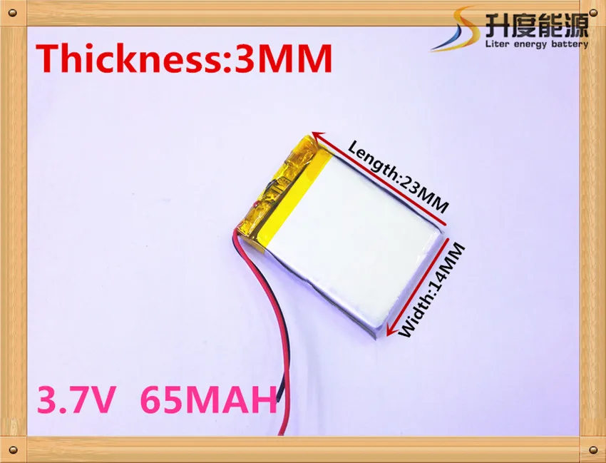 

Li-polymer 301423 65mAh 3.7V Battery Manufacturer with CE,ROHS,UL certificates