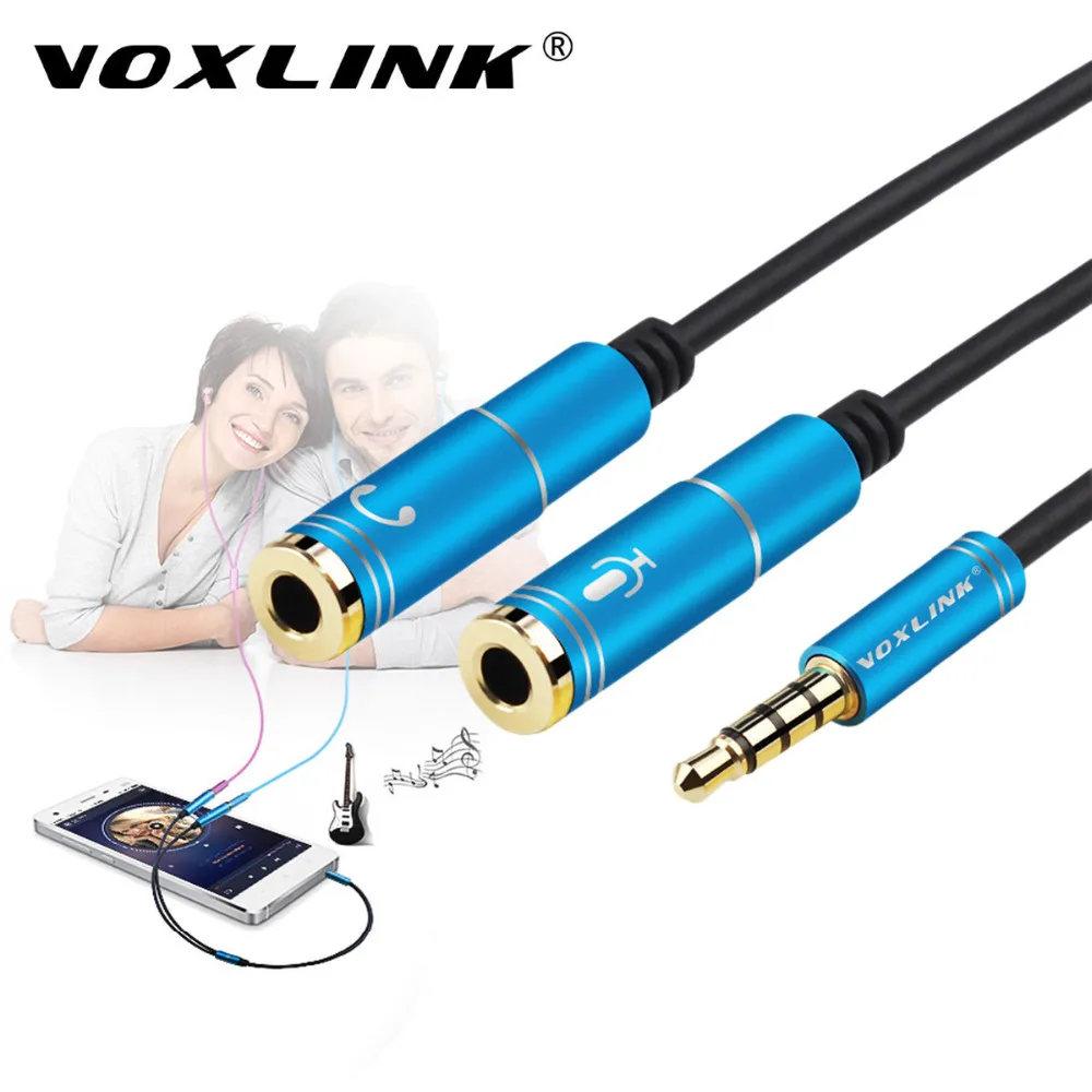 VOXLINK 3.5mm Audio Splitter Cable 3.5mm Male to 2 Port 3.5mm Female with Mic 3.5 Extension Aux Cable Adapter for iPhone Speaker
