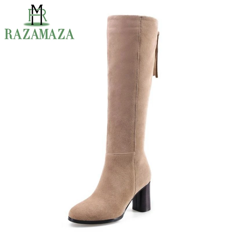 

ZALAVOR Women Genuine Leather Boots Zipper High Heel Boots Knee Boots Warm Shoes In Cold Winter Botas Women Footwear Size 34-40