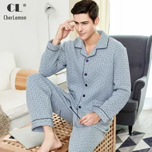 CherLemon Мужская Толстая стеганая Хлопковая пижама, зимняя мужская теплая пижама с длинным рукавом, домашняя одежда в клетку для отдыха, большие размеры, M-4XL