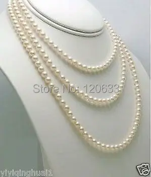 

7-8mm Genuine white freshwater pearl necklace long 60" hook wholesale women's jewelrylady's Jewelry American style