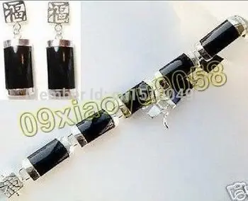 

Hot sale FREE SHIPPING>>>>Fashion Black jade Bracelet Earring set