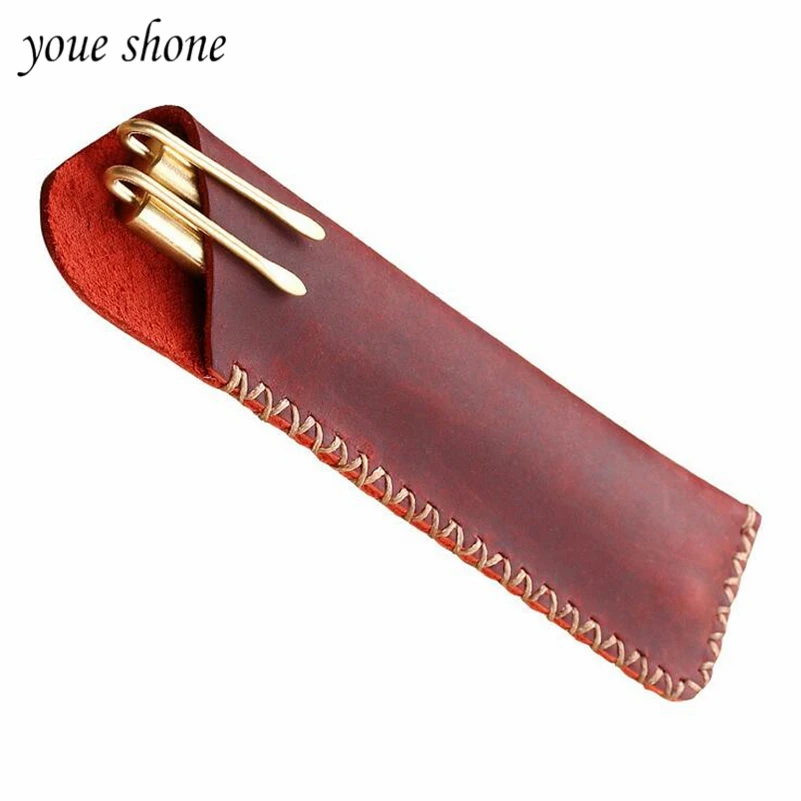 

1pcs Pen Set Vintage Hand-stitched Leather Good Texture personality Pen Bag Creative Cross line Pen Crazy Horse Skin YOUE SHONE