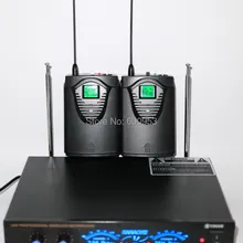 UHF Двухканальный беспроводной петличный микрофон Система 2 боди с 2 нагрудными микрофоном