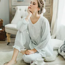 Новые осенние и зимние женские хлопковые пижамы для досуга в стиле принцессы, женские пижамы в европейском ретро стиле, QW1704