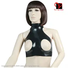 Black Sexy Latex Bra Open cup Rubber bust Cupless Lingerie Gummi bikini underclothes crop Top halter bustier breast plus size