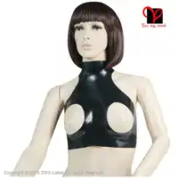 黒のセクシーなラテックスブラジャーオープンカップゴムバストcuplessランジェリーグミビキニ下着クロップトップホルターネックビスチェ乳房プラスSY-017