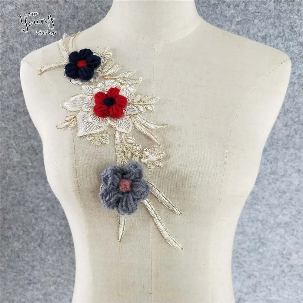 

Exquisite Lace Fabric Sewing accessories Crochet Flower Embroidered Lace Collar Trim Garment DIY Lace Neckline Sewing Applique