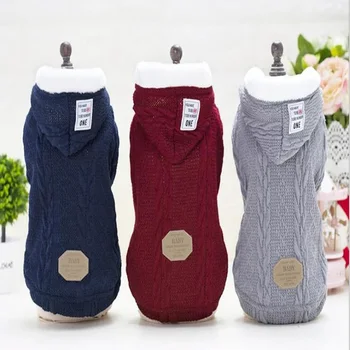 

Pet Clothes Fashion Warm Knitting Dog Coat Letter Cowboy Hooded Strap Clothing Three Color Optional For Small Medium Dogs DC804