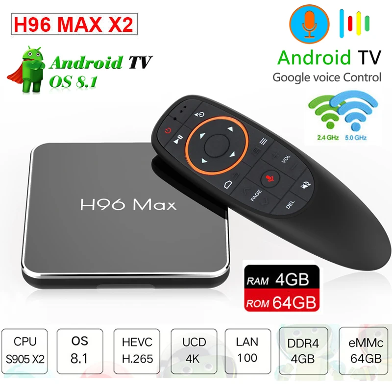 

Android 8.1 tv box H96 Max X2 Smart Amlogic S905X2 4GB Ram 64GB Rom 4G&5GHz Wifi Bluetooth H.265 4K DDR4 set top box pk X96 Max