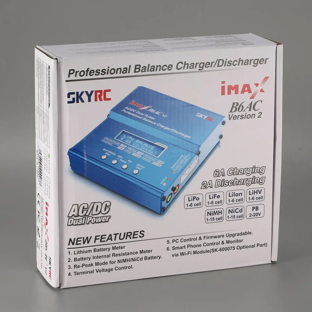 SKYRC iMAX B6AC V2 6A 50 Вт AC/DC Lipo NiMH Pb Баланс Зарядное устройство/Dis зарядное устройство с адаптером ЖК-дисплей для радиоуправляемого автомобиля беспилотный вертолет