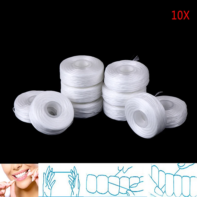 10 Rolls White Dental Flosser Oral Care 50M Dental Floss Nylon Line Built-in Spool Wax Mint Flavored Flat Wire