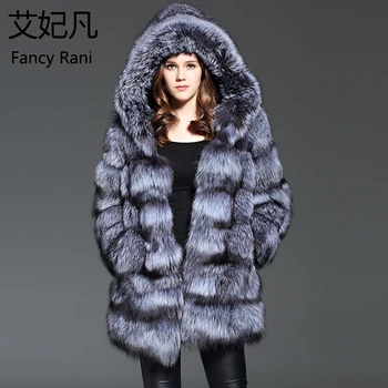 

Real Fur Coat with Hood Genuine Sliver Fox Fur Women Outwear Winter Warm Natural Fur Long Jacket Female Real Fox Fur Coat Hooded