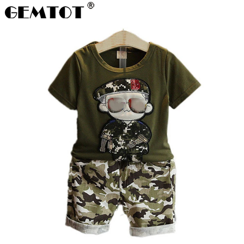 GEMTOT/Детский костюм г., летний повседневный костюм для мальчиков детская хлопковая Футболка с рисунком пять штанов Камуфляжный комплект из двух предметов
