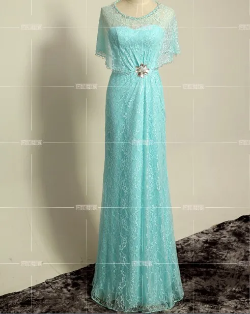 

free shipping robe de soiree salomon 2014 new fashion cap sleeve vestido de festa blue lace Formal party gown evening dresses