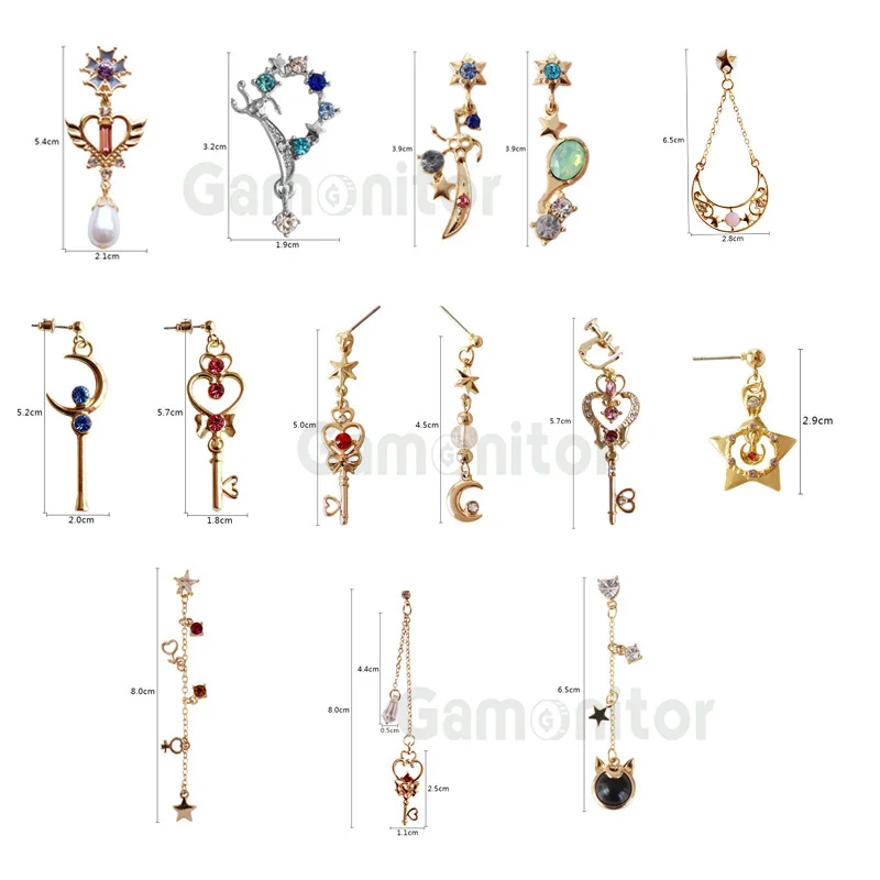 12 Styles Series Set Rhinestone Long Star Moon Tassel Earrings Luna Cat Key Wand Sailor Moon Earrings For Women Lady Girls Gifts - Image 2