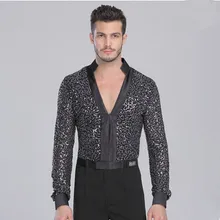 Мужские рубашки для латинских танцев с v-образным вырезом и длинными рукавами, для соревнований, выступлений, бальных танцев, современного сальсы, Танго, самбы, мужские рубашки для латинских танцев