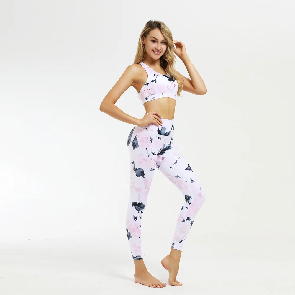 

Disko Sport Print Yoga Set Fitness Women Sports Running Suit Gym Wear Halter Vest Workout Elastic Quick Dry Yoga Sets