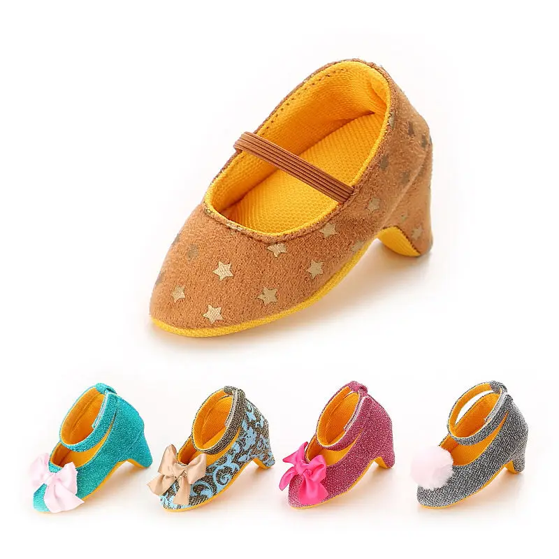 

2019 Newborn Baby Girl High Heels Soft Sole Toddler Bow Pompom Princess Crib Shoes
