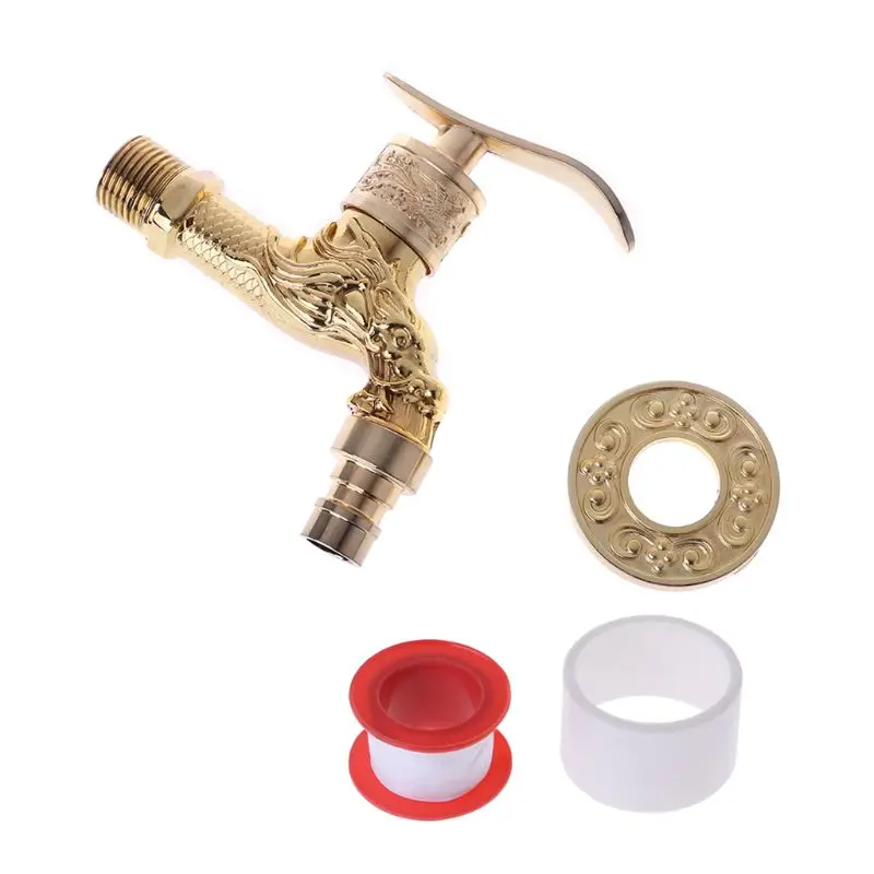 Wall Mounted Antique European Water Tap Carved Golden Decorative Garden ...