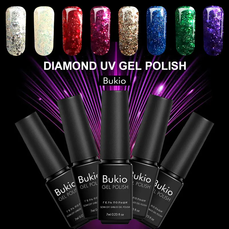

Bukio Gel Varnish with Sparkles 3D Diamond 7ml Primer for Nails Under Gel-lacquer Semipermanent Esmalte Hybrid Nail Polishes