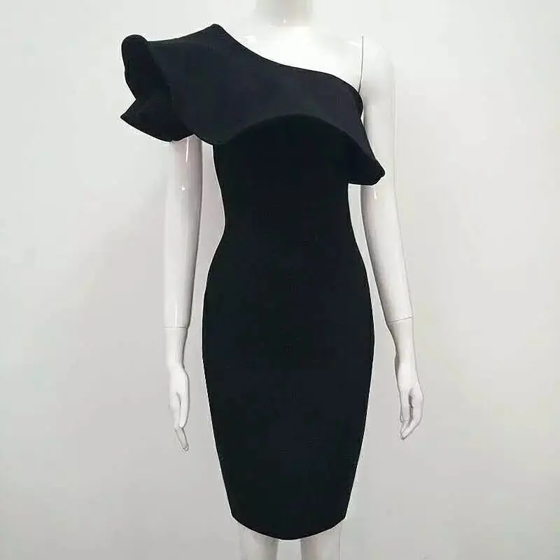 

Sale HIGH QUALITY Newest Fashion 2018 Designer Party Dress Women's One-Shoulder Ruffle Red Bodycon Bandage Dress