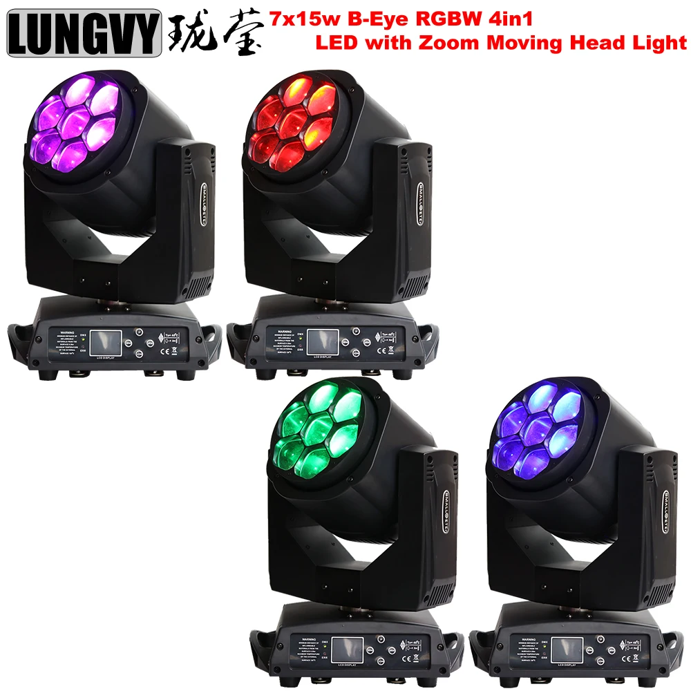 

Free shipping 4pcs/lot 2019 7x15W RGBW 4in1 Mini Bee Eye Led Moving Head Light Led Lamps 4-60 degree Zoom DJ Stage Lights