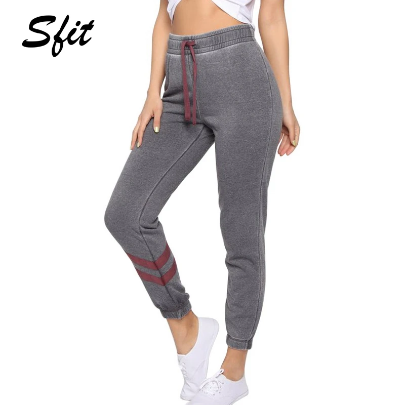 

Sift Women Gym Long Yoga Pants Stripe Elastic Waist Pencil Slim Jogging Joggers Trousers High Waist Workout Fitness Leggings New