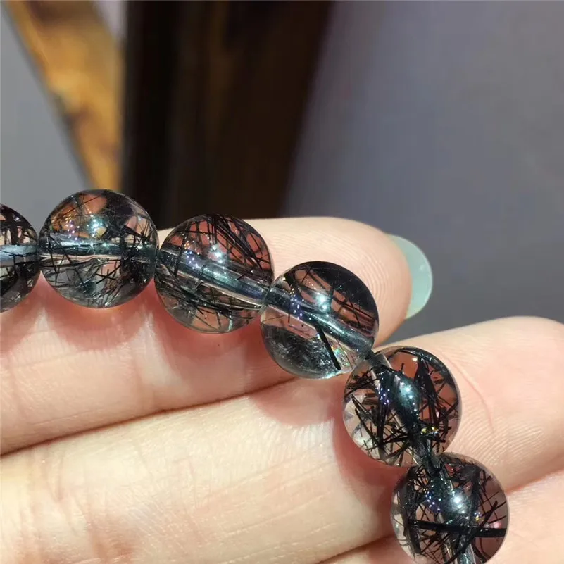 Natural Black Hair Rutilated Quartz Stone Bracelet  (2)