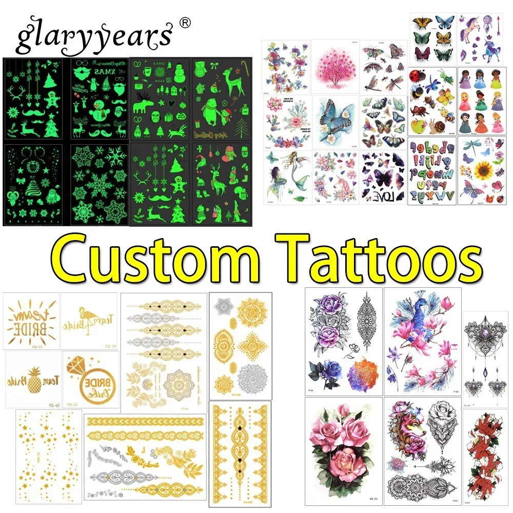 glaryyears Custom Tattoo Body Art Personalized Temporary Tattoo Sticker Waterproof Make Your Own Design For Male Female And Kids glaryyears Custom Tattoo Body Art Personalized Temporary Tattoo Sticker Waterproof Make Your Own Design For Male Female And Kids