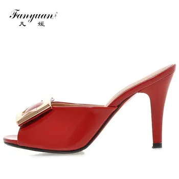 

Fanyuan Hot Slippers High-heeled Women Shoes Plus Size 32-43 Slides Spike Heels Open Toe Ladies Outside Summer Slippers 2017 New