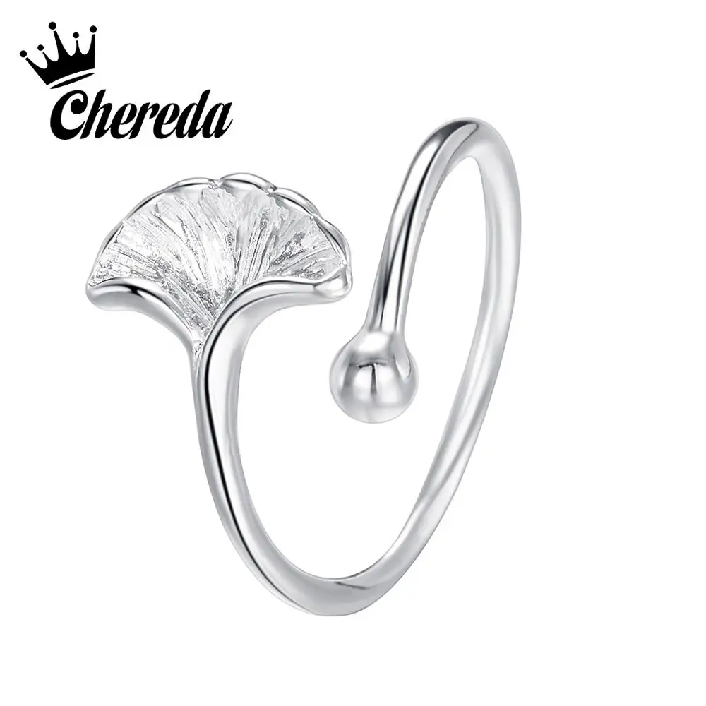 

Chereda Silver Vintage Ginkgo Open Rings Women Girl Classic Adjustable Knuckle Ring Accessories