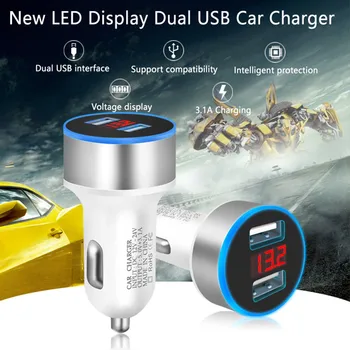 

Dual USB Car Charger For iPhone For Samsung 12V-24V 3.1A Mobile Phone Car Charger Adapter LED Display Fast Charging #Y5