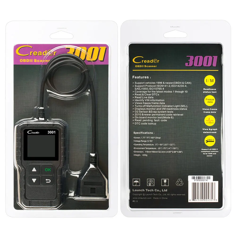 Vehemo Car Fault Scanner CR3001 OBD2 Car Code Reader Launch Automotive Diagnostic Universal