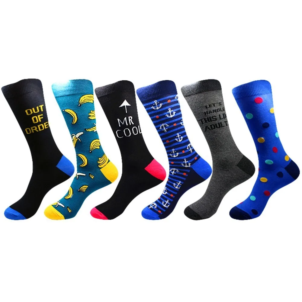 

PEONFLY 2019 New Arrived Novelty Men Socks Funny British Style Casual Dot Letter Happy Socks Cotton Long Chaussettes Homme