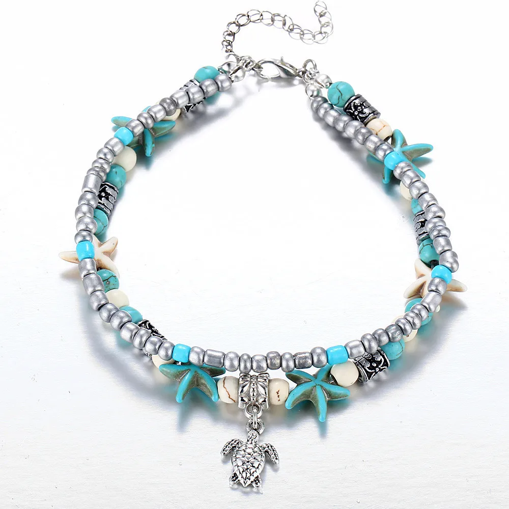 

Fashion Double Turtle Sea Snail Sea Star Yoga Beach Foot Chain Bracelet 4.10