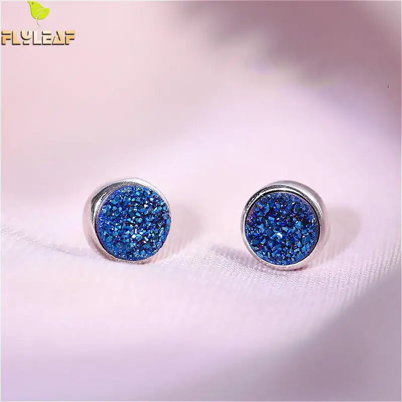 

925 Sterling Silver Stud Earrings For Women Simple Romantic Blue Crystal Fragments Dream Starry Sky Femme Fashion Jewellery