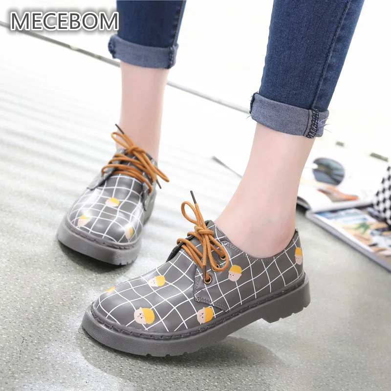 

Women's leather shoes fashion grid print personality shoes lace-up casual shoes moccasins women flats sapato feminino 6199w