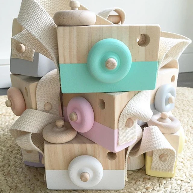 Mini caméra en bois mignon jouets jouets naturels sûrs pour bébé enfants mode jouets éducatifs anniversaire cadeaux de noël de haute qualité